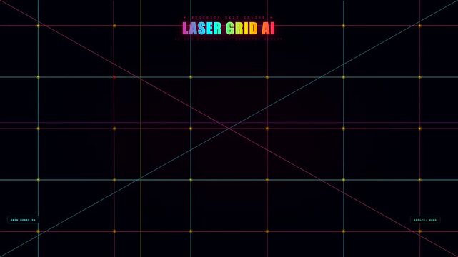 A complex Ai Lab Discovery grid pattern emerges as intersecting laser light beams move dynamically across a dark digital interface to simulate high speed computer data