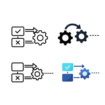 Business process optimization workflow icons set with workflow optimization business management efficiency automation strategy development operations planning corporate implementation