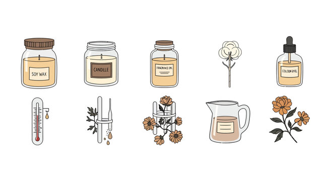 Candles and aromatic essential oils for relaxation and home decor, with flowers and measuring tools for wellness lifestyle and aromatherapy scenes