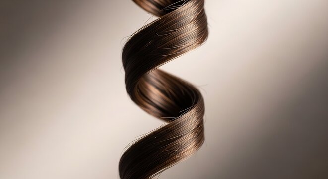 Brown hair spiral curl closeup detail.