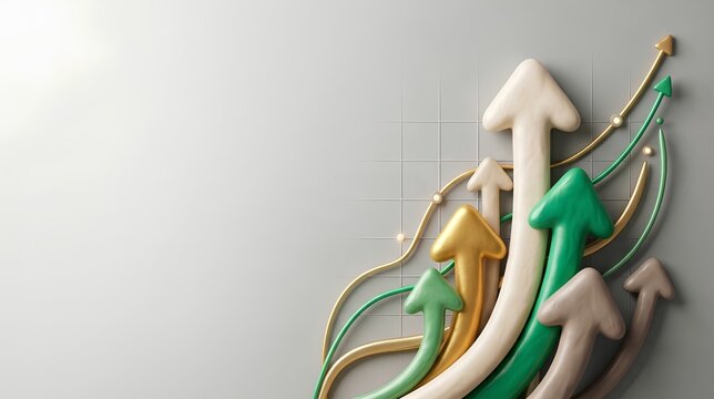 Abstract Dynamic 3D Puffy Clay Upward Growth Chart Background with Empty Copy Space