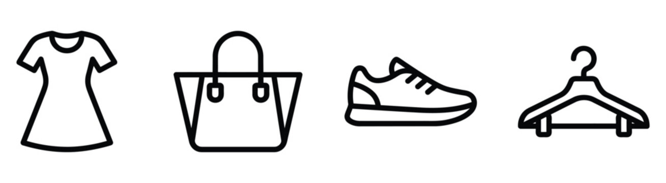 Clothing and fashion accessories collection including dress handbag footwear and clothing.