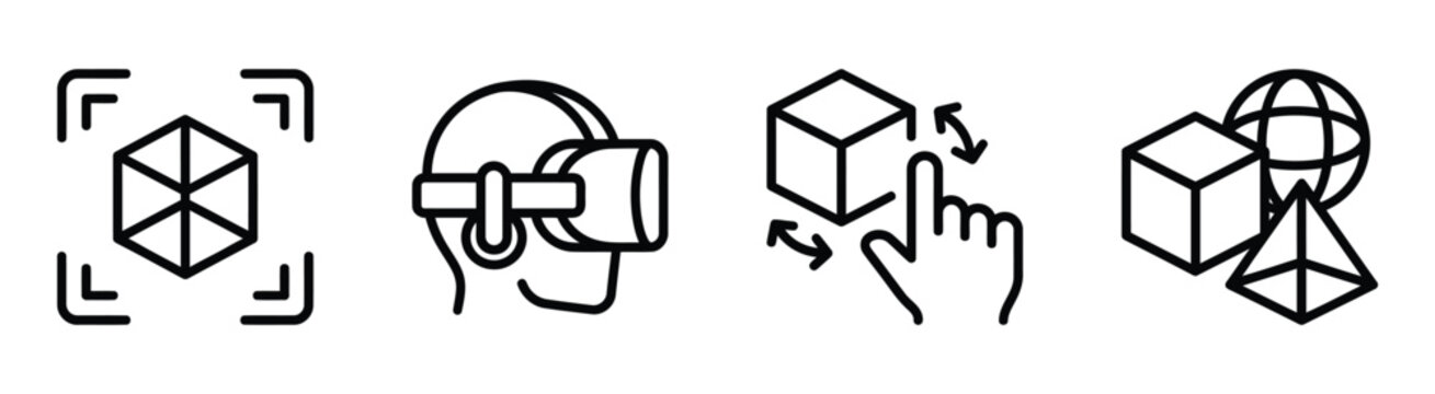 Virtual reality augmented reality and 3d design interactive cube modeling vector icon set.