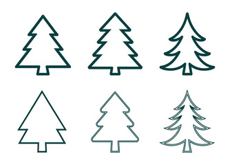 Obraz premium Christmas Tree Icons: A collection of stylized Christmas tree outlines in various sizes and green hues, perfect for festive designs and holiday greetings.