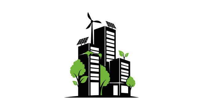 Eco Friendly City Buildings With Turbines.