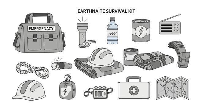 Earthnate Survival Kit Emergency Gear Set for Disaster Preparedness Includes Backpack Rope Helmet First Aid Water Cans Flashlight Radio Map