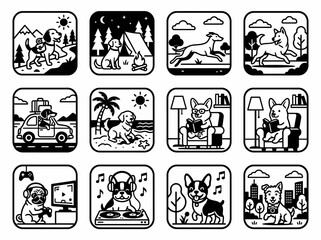 Obraz premium Cute Dog Icons: Lifestyle, Travel, Hobbies, and More - Vector Art