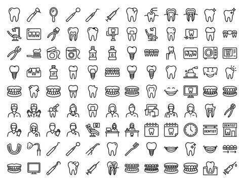 Dental Icons Set: Teeth, Tools, Dentist, Clinic, Hygiene, Health
