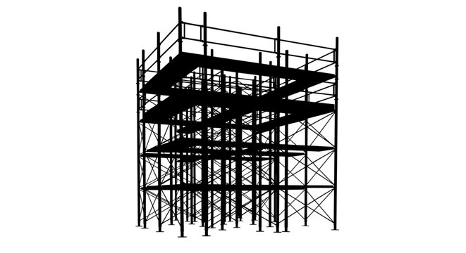 Scaffolding structure for building construction site.