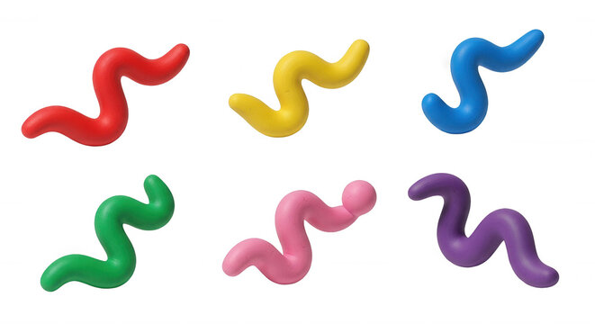 colorful clay worms isolated on a white background abstract concepts for educational or decorative purposes