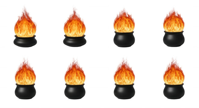 set of witchs cauldrons on fire isolated on white magic potions  spells halloween content