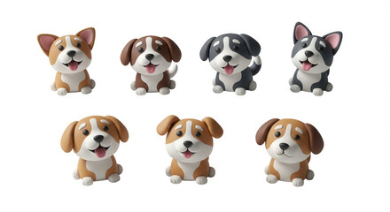 Fototapeta premium adorable puppy illustrations sitting isolated against a clean white backdrop used in childrens books or pet related designs