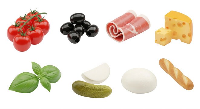 isolated ingredients for italian cuisine arranged on white fresh produce the scene suggests culinary creativity food blogs