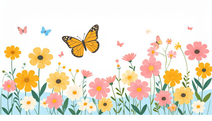 Fototapeta premium Flat Butterfly and Flowers Art