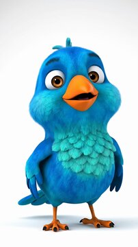 Happy blue cartoon bird mascot waving.