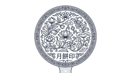 Traditional oriental floral circular pattern line art illustration © Klumbrak