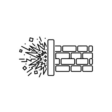 Minimalist line icon of an exploding brick wall barrier