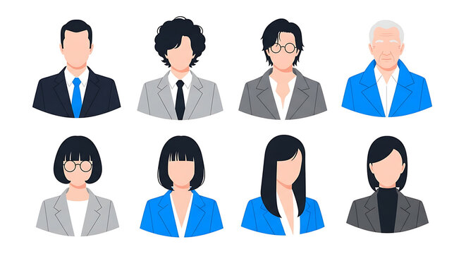 Collection of professional business avatars for corporate profile with business professional corporate character employee management identity leadership