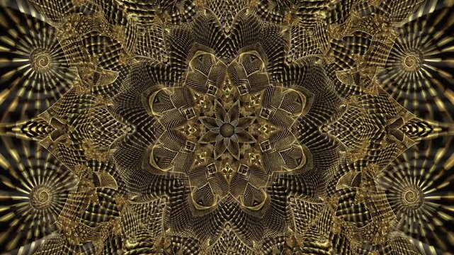 Luxury intricate golden filigree and kaleidoscope pattern animation loop motion 高級感のある複雑な金の金細工・万華鏡パターンのアニメーションループ動画