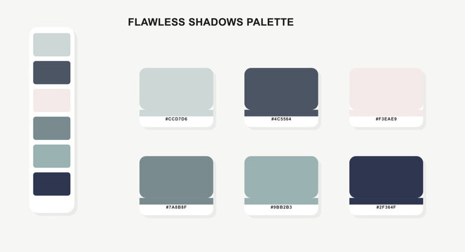 Set of six color swatches arranged on light background with hex codes displayed