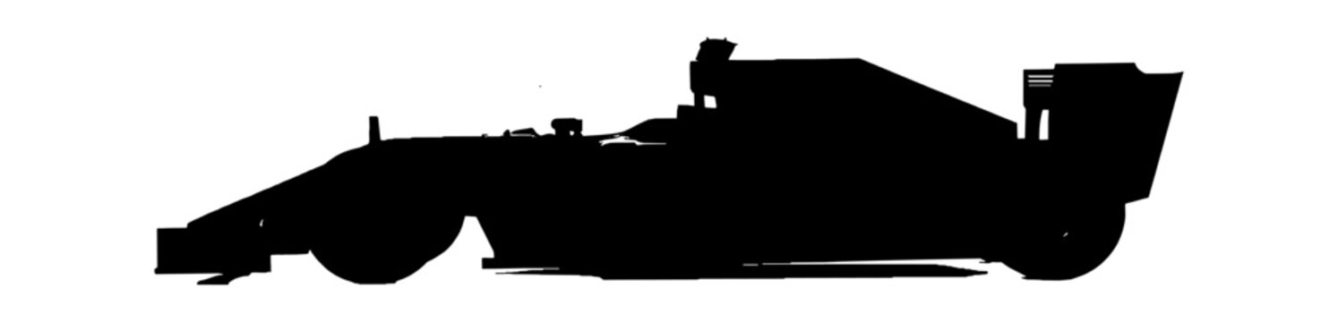 Black silhouette of a fast sports car with a rear wing spoiler isolated on transparent background, Vector