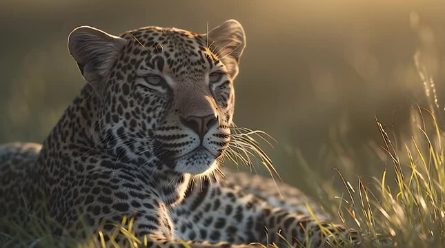 Majestic Leopard Yawning Showing Sharp Teeth in Natural African Savanna Habitat at Dusk