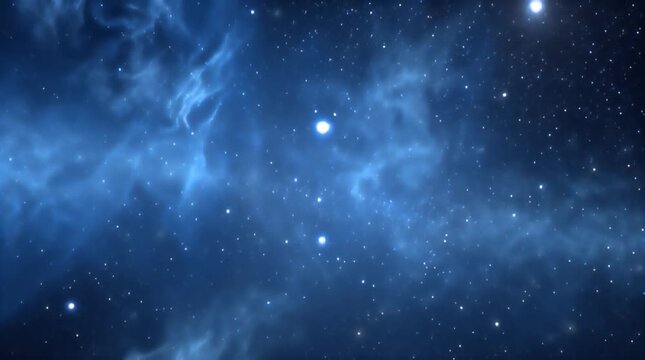 Blue Cosmic Nebula Cloud with Glowing Stars in Deep Outer Space Background