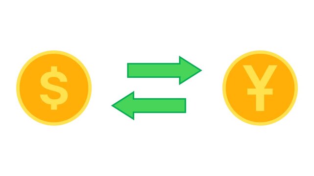 Dollar and Yuan Currency Exchange Illustration with Green Bidirectional Arrows