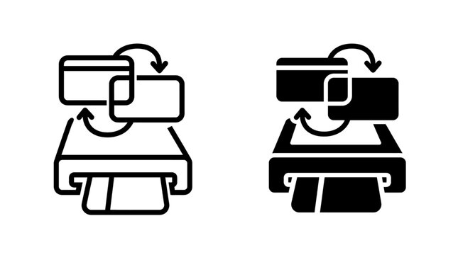 Set of credit card transaction and payment processing icons in outline and solid styles.