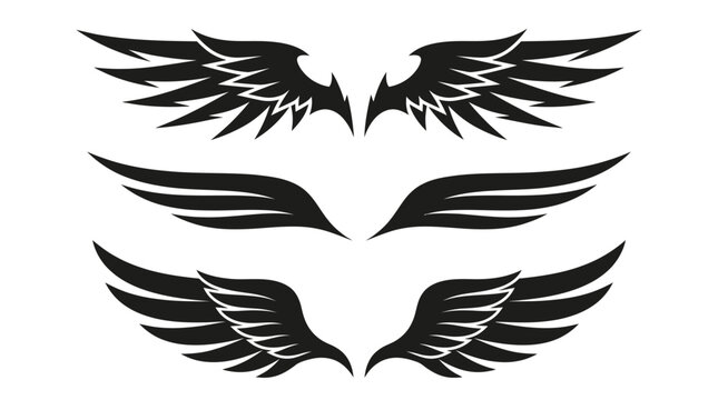 Three pairs of black minimalist wing silhouettes.