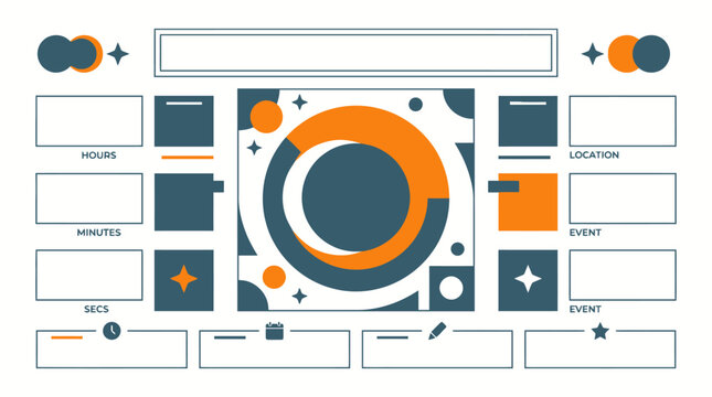 Modern geometric infographic template with colorful dashboard elements and text boxes. EPS Editable