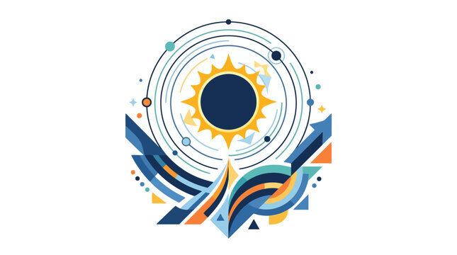 Abstract geometric solar system vector illustration with sun and orbital lines. EPS Editable