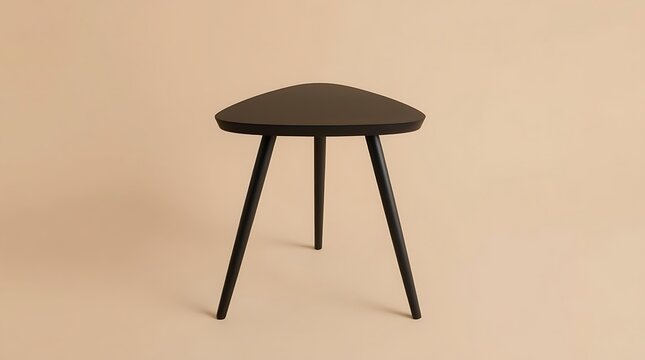 Modern black triangular side table with three slender legs on a neutral background