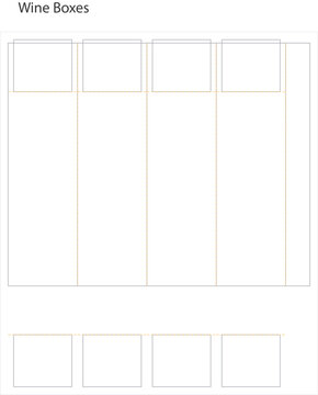 Illustration of design layout showing structures for assembling boxes with separate sections