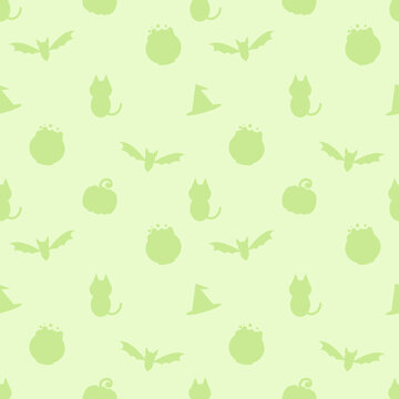 Cute Mint Green Pastel Halloween Silhouette Seamless Pattern