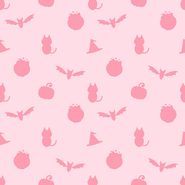 Cute Pink Pastel Halloween Silhouette Seamless Pattern
