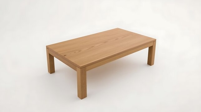 Minimalist light wood coffee table with clean lines on a white background