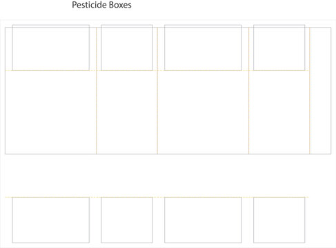 Illustrative diagram showing layout and dimensions of pesticide packaging boxes with partitions