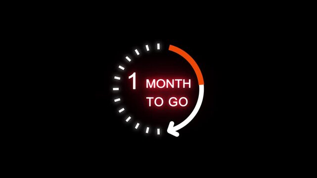 Neon 1 month to go animation. Neon counting number animation 1 month to go. on a black background. and creating a stunning 4k video.