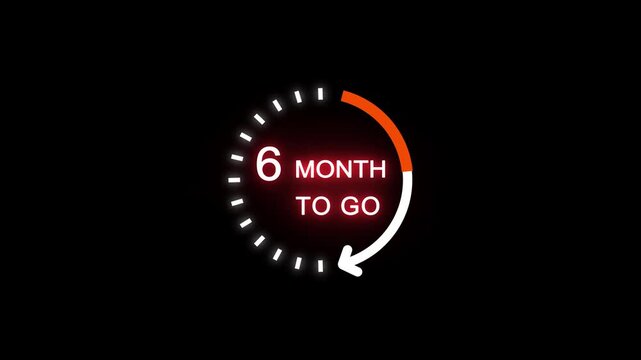 Neon 6 month to go animation. Neon counting number animation 6 month to go. on a black background. and creating a stunning 4k video.