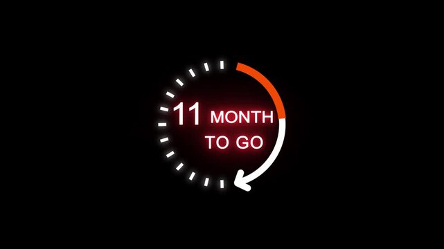 Neon 11 month to go animation. Neon counting number animation 11 month to go. on a black background. and creating a stunning 4k video.