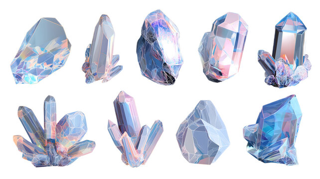 abstract crystal shapes isolated transparent background