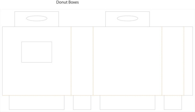 Template for assembling cardboard donut boxes with visible folding lines and cutout shapes