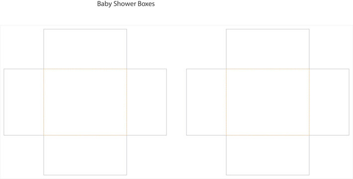Template pattern for folding paper boxes ideal for baby shower gift packaging