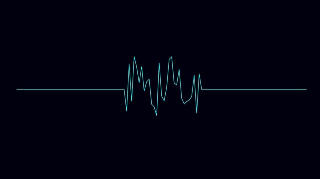 Digital audio waveform visualization: neon blue sound pulse on dark animation 4k background