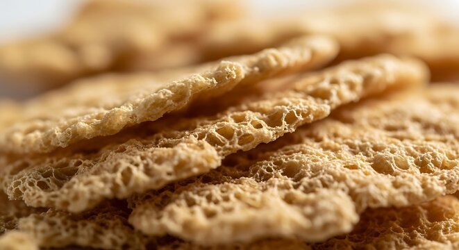 Crispy golden brown organic rice cakes texture with snacking