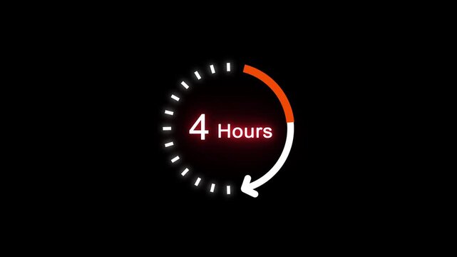 4 Hours clock icon animation. 4 Hours animation on black background and creating a stunning 4k animation.