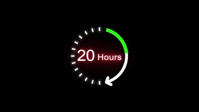 20 Hours clock icon animation. 20 Hours animation on black background and creating a stunning 4k animation.