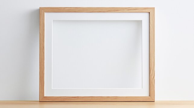 Minimalist A2 wooden picture frame with white matting on a light wooden surface