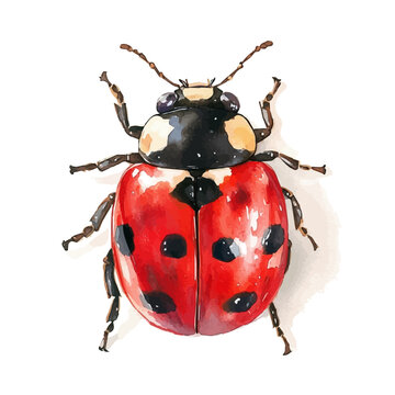 Ladybug, watercolor drawing vector, isolated on a white background.